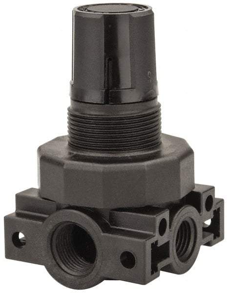 Parker - 3/8 NPT Port, Plastic Miniature Regulator - 0 to 125 psi Range, 150 Max psi Supply Pressure, 1/4" Gauge Port Thread, 2.06" Wide x 3.43" High - Industrial Tool & Supply