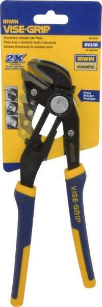 Irwin - 10" OAL, 2-1/4" Jaw Length, Groovelock Pliers - Serrated Jaw, Straight Head, ProTouch Handles - Industrial Tool & Supply