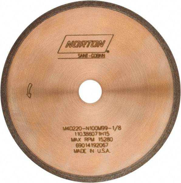 Norton - 4" Diam x 1/2" Hole, 220 Grit Surface Grinding Wheel - Diamond, Type 1A1R, Fine Grade - Industrial Tool & Supply
