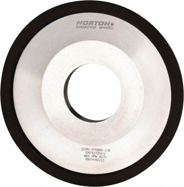Norton - 4" Diam, 1-1/4" Hole Size, 1/2" Overall Thickness, 180 Grit, Type 12 Tool & Cutter Grinding Wheel - Very Fine Grade, Diamond, Resinoid Bond - Industrial Tool & Supply