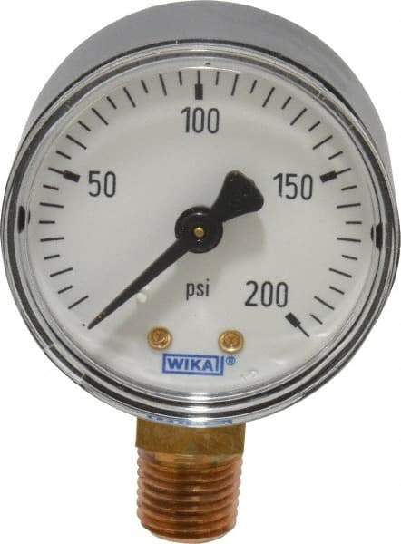 Wika - 2" Dial, 1/4 Thread, 0-200 Scale Range, Pressure Gauge - Lower Connection Mount, Accurate to 3-2-3% of Scale - Industrial Tool & Supply