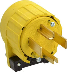 Pass & Seymour - 125/250 VAC, 30 Amp, 14-30P NEMA, Angled, Ungrounded, Specification Grade Plug - 3 Pole, 4 Wire, Yellow - Industrial Tool & Supply