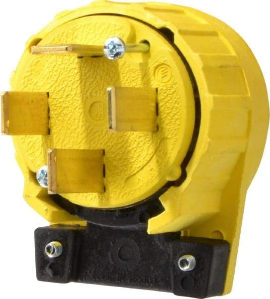 Pass & Seymour - 120/208 VAC, 60 Amp, 18-60P NEMA, Angled, Ungrounded, Specification Grade Plug - 4 Pole, 4 Wire, Yellow - Industrial Tool & Supply
