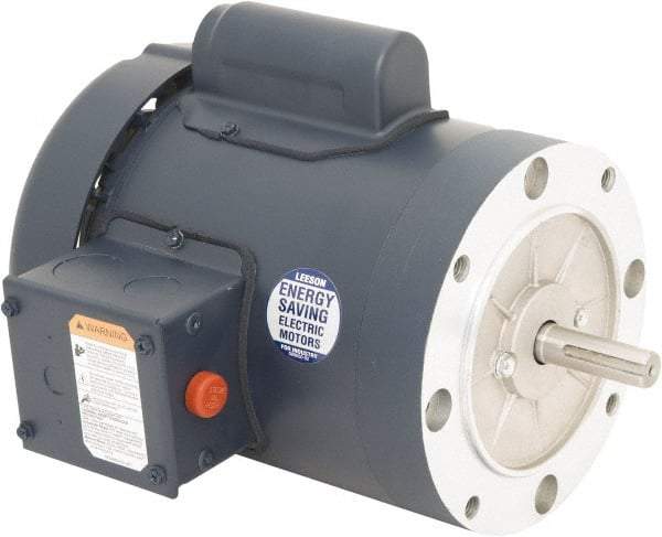 Leeson - 1 Max hp, 1,800 Max RPM, Capacitor Start Electric AC DC Motor - 115/230 V Input, Single Phase, 56C Frame, C-Face Mount, TEFC Enclosure - Industrial Tool & Supply