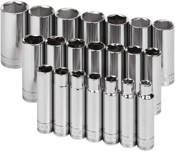 SK - 21 Piece 1/2" Drive Deep Socket Set - 6 Points, 10 to 32mm, Metric Measurement Standard - Industrial Tool & Supply