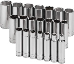 SK - 21 Piece 1/2" Drive Deep Socket Set - 6 Points, 10 to 32mm, Metric Measurement Standard - Industrial Tool & Supply