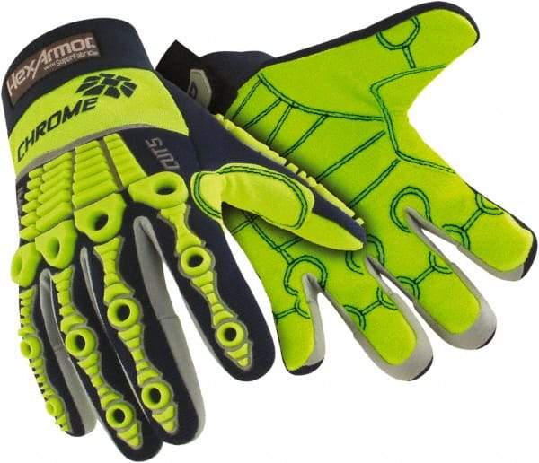 HexArmor - Size L (9), ANSI Cut Lvl A8, Puncture Lvl 1, Abrasion Lvl 2, Cotton/SuperFabric Cut & Puncture Resistant Gloves - 9.5" Long, Hi-Vis Lime, Paired - Industrial Tool & Supply