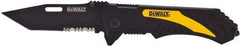 DeWALT - 3-1/4" Blade, 8" OAL, Partially Serrated Clip Point Folding Knife - 4-1/2" Closed Length, Plastic, 1 Blade, 1 Edge - Industrial Tool & Supply