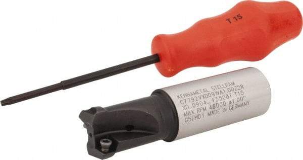 Kennametal - 1" Cutting Diam, 1" Shank Diam, Weldon Flat Indexable Copy End Mill - 2 Inserts, XDLT0904 Insert, C7792VXD09WA1.00Z02R Toolholder - Industrial Tool & Supply