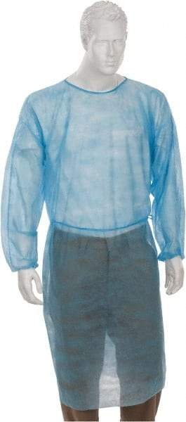PRO-SAFE - Size Universal Blue Isolation Gown without Pockets - Polypropylene, Tie Front, Open Cuffs - Industrial Tool & Supply