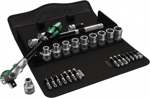 Wera - 28 Piece 1/2" Drive Standard Socket Set - 6 Points, 10 to 19mm, T20 to T40 Torx, Metric Measurement Standard - Industrial Tool & Supply