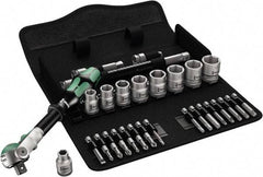 Wera - 29 Piece 3/8" Drive Standard Socket Set - 6 Points, 1/4 to 3/4", T15 to T40 Torx, Inch Measurement Standard - Industrial Tool & Supply