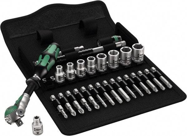 Wera - 28 Piece 1/4" Drive Standard Socket Set - 6 Points, 3/16 to 1/2", T10 to T40 Torx, Inch Measurement Standard - Industrial Tool & Supply