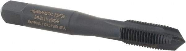 Kennametal - 3/8-24, 3 Flute, Oxide Finish, Vanadium High Speed Steel Spiral Point Tap - Plug Chamfer, Right Hand Thread, 2-15/16" OAL, 19.1mm Thread Length, 9.68mm Shank Diam, Series GOtap - Exact Industrial Supply
