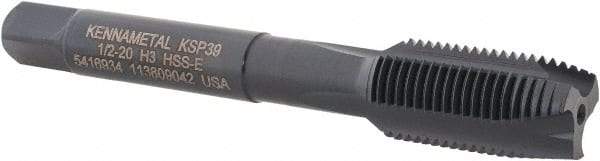 Kennametal - 1/2-20, 3 Flute, Oxide Finish, Vanadium High Speed Steel Spiral Point Tap - Plug Chamfer, Right Hand Thread, 3-3/8" OAL, 23.9mm Thread Length, 9.32mm Shank Diam, 3B Class of Fit, Series GOtap - Exact Industrial Supply