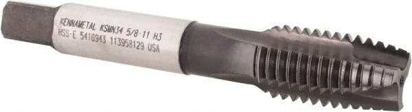 Kennametal - 5/8-11, 3 Flute, TiN/CrC/C Finish, Vanadium High Speed Steel Spiral Point Tap - Plug Chamfer, Right Hand Thread, 3-13/16" OAL, 27.7mm Thread Length, 12.19mm Shank Diam, 3B Class of Fit, Series GOtap - Exact Industrial Supply
