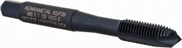Kennametal - M8x1.00, 3 Flute, Oxide Finish, Vanadium High Speed Steel Spiral Point Tap - Plug Chamfer, Right Hand Thread, 2-23/32" OAL, 17.5mm Thread Length, 8.08mm Shank Diam, Series GOtap - Exact Industrial Supply