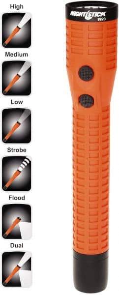 Bayco - LED Bulb, Industrial/Tactical Flashlight - Orange Polycarbonate Body, Integrated Batteries - Industrial Tool & Supply