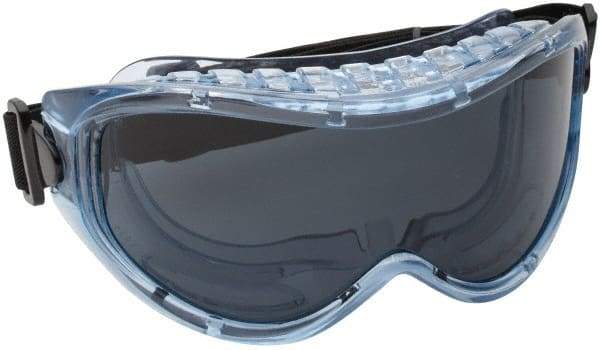 PRO-SAFE - Size Universal, Smoke (Color) Polycarbonate Anti-Fog & Scratch Resistant Lens, Safety Goggles - Indirect Vent, Light Blue Frame, Over the Glass Style - Industrial Tool & Supply