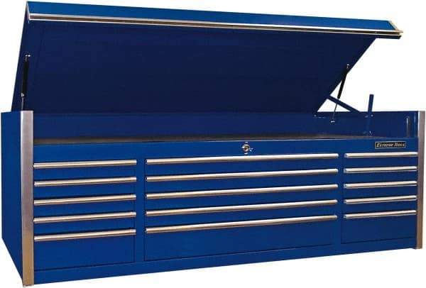 EXTREME TOOLS - 1 Compartment 15 Drawer Top Tool Chest - 72" Wide x 30" Deep x 26-1/4" High, Steel, Blue - Industrial Tool & Supply