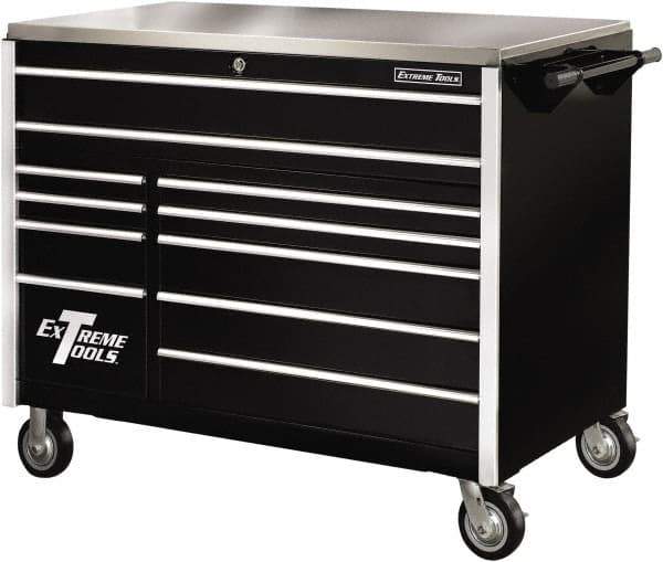 EXTREME TOOLS - 11 Drawer Steel Tool Roller Cabinet - 55" Wide x 46-3/8" High x 30" Deep, Ball Bearing Drawer Slides, Black - Industrial Tool & Supply