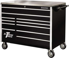 EXTREME TOOLS - 11 Drawer Steel Tool Roller Cabinet - 55" Wide x 46-3/8" High x 30" Deep, Ball Bearing Drawer Slides, Black - Industrial Tool & Supply