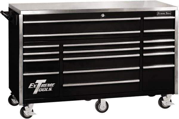 EXTREME TOOLS - 17 Drawer Steel Tool Roller Cabinet - 72" Wide x 46-3/4" High x 30" Deep, Ball Bearing Drawer Slides, Black - Industrial Tool & Supply