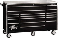 EXTREME TOOLS - 17 Drawer Steel Tool Roller Cabinet - 72" Wide x 46-3/4" High x 30" Deep, Ball Bearing Drawer Slides, Black - Industrial Tool & Supply