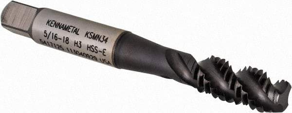 Kennametal - 5/16-18 3 Flute 3B Modified Bottoming Spiral Flute Tap - Vanadium High Speed Steel, TiN/CrC/C Finish, 2-23/32" OAL, Right Hand Flute, Right Hand Thread, H3, Series GOtap\xAE - Exact Industrial Supply