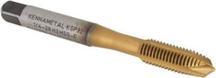 Kennametal - 1/4-28, 3 Flute, TiCN/TiN Finish, Vanadium High Speed Steel Spiral Point Tap - Plug Chamfer, Right Hand Thread, 2-1/2" OAL, 16mm Thread Length, 6.48mm Shank Diam, 3B Class of Fit, Series GOtap - Exact Industrial Supply