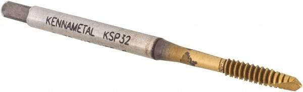 Kennametal - #6-32, 2 Flute, TiCN/TiN Finish, Vanadium High Speed Steel Spiral Point Tap - Plug Chamfer, Right Hand Thread, 2" OAL, 9.7mm Thread Length, 3.58mm Shank Diam, 2B Class of Fit, Series GOtap - Exact Industrial Supply