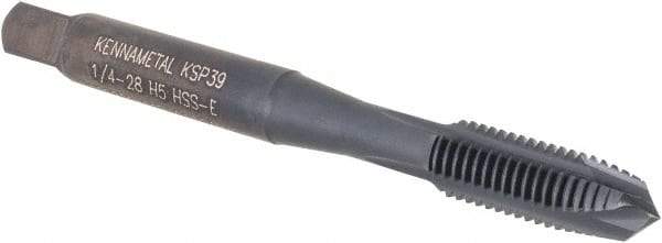 Kennametal - 1/4-28, 3 Flute, Oxide Finish, Vanadium High Speed Steel Spiral Point Tap - Plug Chamfer, Right Hand Thread, 2-1/2" OAL, 16mm Thread Length, 6.48mm Shank Diam, Series GOtap - Exact Industrial Supply