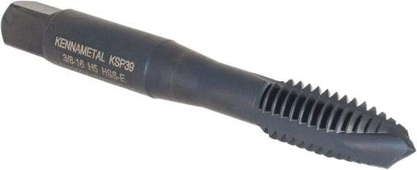Kennametal - 3/8-16, 3 Flute, Oxide Finish, Vanadium High Speed Steel Spiral Point Tap - Plug Chamfer, Right Hand Thread, 2-15/16" OAL, 19.1mm Thread Length, 9.68mm Shank Diam, 2B Class of Fit, Series GOtap - Exact Industrial Supply