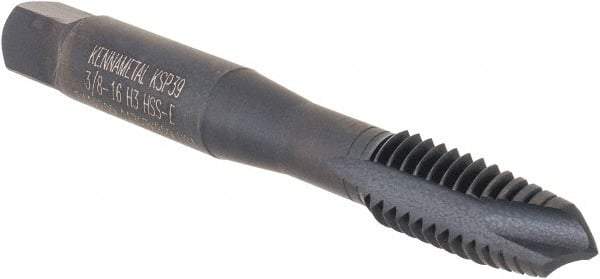 Kennametal - 3/8-16, 3 Flute, Oxide Finish, Vanadium High Speed Steel Spiral Point Tap - Plug Chamfer, Right Hand Thread, 2-15/16" OAL, 19.1mm Thread Length, 9.68mm Shank Diam, 3B Class of Fit, Series GOtap - Exact Industrial Supply
