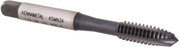 Kennametal - 1/4-20, 3 Flute, TiN/CrC/C Finish, Vanadium High Speed Steel Spiral Point Tap - Plug Chamfer, Right Hand Thread, 2-1/2" OAL, 16mm Thread Length, 6.48mm Shank Diam, 3B Class of Fit, Series GOtap - Exact Industrial Supply