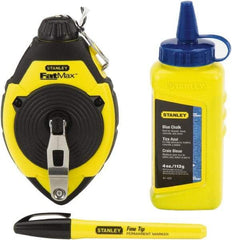 Stanley - 100' Long Reel & Chalk Set - Blue, Includes 4 oz Blue Chalk & Fine Tip Marker - Industrial Tool & Supply