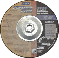 Norton - 24 Grit, 7" Wheel Diam, 1/4" Wheel Thickness, Type 27 Depressed Center Wheel - Ceramic, 8,600 Max RPM, Compatible with Angle Grinder - Industrial Tool & Supply