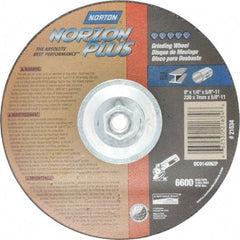 Norton - 24 Grit, 9" Wheel Diam, 1/4" Wheel Thickness, Type 27 Depressed Center Wheel - Ceramic, 6,600 Max RPM, Compatible with Angle Grinder - Industrial Tool & Supply