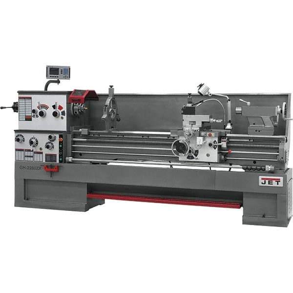 Jet - 22" Swing, 80" Between Centers, 230 Volt, Triple Phase Engine Lathe - 7MT Taper, 10 hp, 25 to 1,800 RPM, 3-1/8" Bore Diam, 40" Deep x 49" High x 136" Long - Industrial Tool & Supply