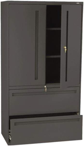 Hon - 36" Wide x 67" High x 19-1/4" Deep, 2 Drawer Lateral File with Lock - Steel, Charcoal - Industrial Tool & Supply