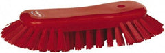 Vikan - 1.3" Bristle Length, Polyester Utility Scrub Brush - 7-3/4" Long x 3" Wide Head, 8" OAL, European Threaded Handle, Red, Polypropylene Block - Industrial Tool & Supply