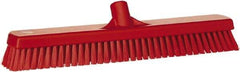 Vikan - 1.8" Bristle Length, Polyester Scrub Brush - 18" Long x 2-1/2" Wide Head, 19" OAL, European Threaded Handle, Red, Polypropylene Block - Industrial Tool & Supply
