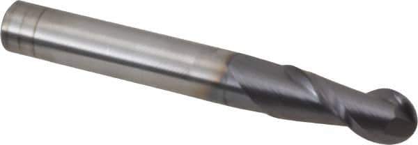 Accupro - 5/16" Diam, 13/16" LOC, 2 Flute Solid Carbide Ball End Mill - AlTiN Finish, Single End, 2-1/2" OAL, 5/16" Shank Diam, Spiral Flute - Industrial Tool & Supply