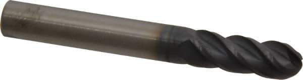 Accupro - 5/16" Diam, 13/16" LOC, 4 Flute Solid Carbide Ball End Mill - AlTiN Finish, Single End, 2-1/2" OAL, 5/16" Shank Diam, Spiral Flute - Industrial Tool & Supply