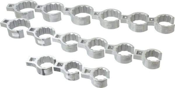 Proto - 15 Piece 1/2" Drive Flare Nut Crowfoot Wrench Set - 1-1/8 to 2", with Clip Rail - Industrial Tool & Supply