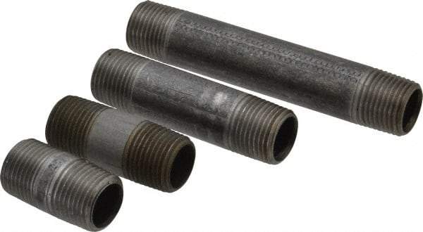 Made in USA - 100 Piece, 1/2" Pipe, Black Finished Steel Pipe Nipple Set - Schedule 40, (20) Close, (10) 1-1/2, (15) 2, (10) 2-1/2, (10) 3, (5) 3-1/2, (10) 4, (5) 4-1/2, (5) 5, (5) 5-1/2, (5) 6 - Industrial Tool & Supply
