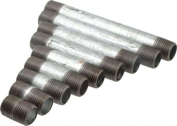 Made in USA - 66 Piece, 1/2" Pipe, Galvanized Pipe Nipple Set - Schedule 40, (6) Close, (6) 1-1/2, (6) 2, (6) 2-1/2, (6) 3, (6) 3-1/2, (6) 4, (6) 4-1/2, (6) 5, (6) 5-1/2, (6) 6 - Industrial Tool & Supply