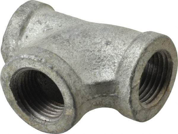Made in USA - Class 150, 1/2 x 3/8 x 1/2" Galvanized Pipe Reducing Tee - Threaded, Malleable Iron - Industrial Tool & Supply