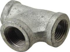 Made in USA - Class 150, 1/2 x 3/8 x 1/2" Galvanized Pipe Reducing Tee - Threaded, Malleable Iron - Industrial Tool & Supply