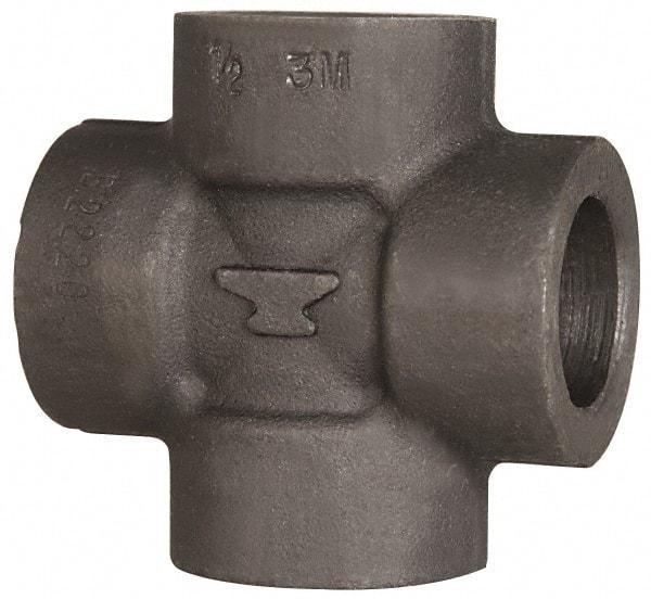 Made in USA - Size 1-1/2", Class 3,000, Forged Carbon Steel Black Pipe Cross - 3,000 psi, Socket Weld End Connection - Industrial Tool & Supply